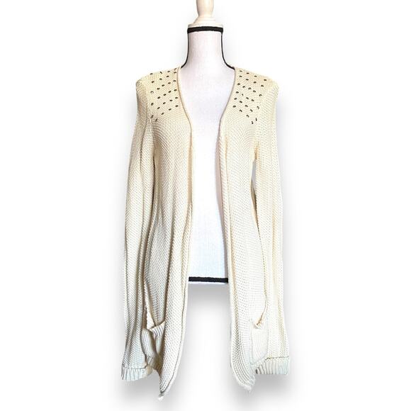 Love by Design Stud Embellished Longline Cardigan Sweater Fits Sz M Cream Y2k - Picture 1 of 11